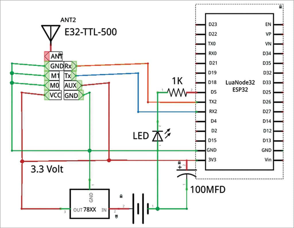 Fig. 3: Circuit diagram of ESP32 LoRa gateway 