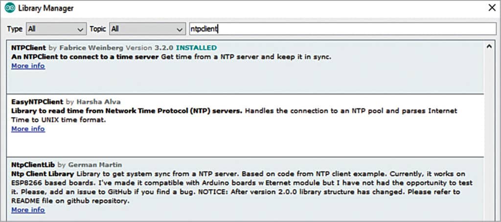 Fig. 5: NTPClient.h library installation steps