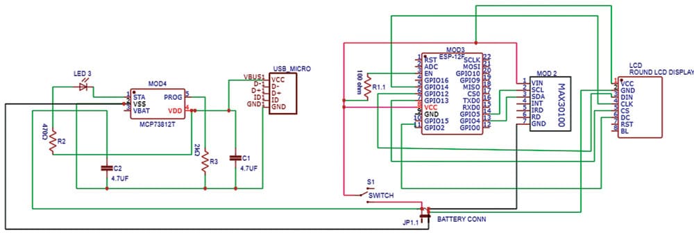 DIY Programmable Smartwatch Circuit Connection
