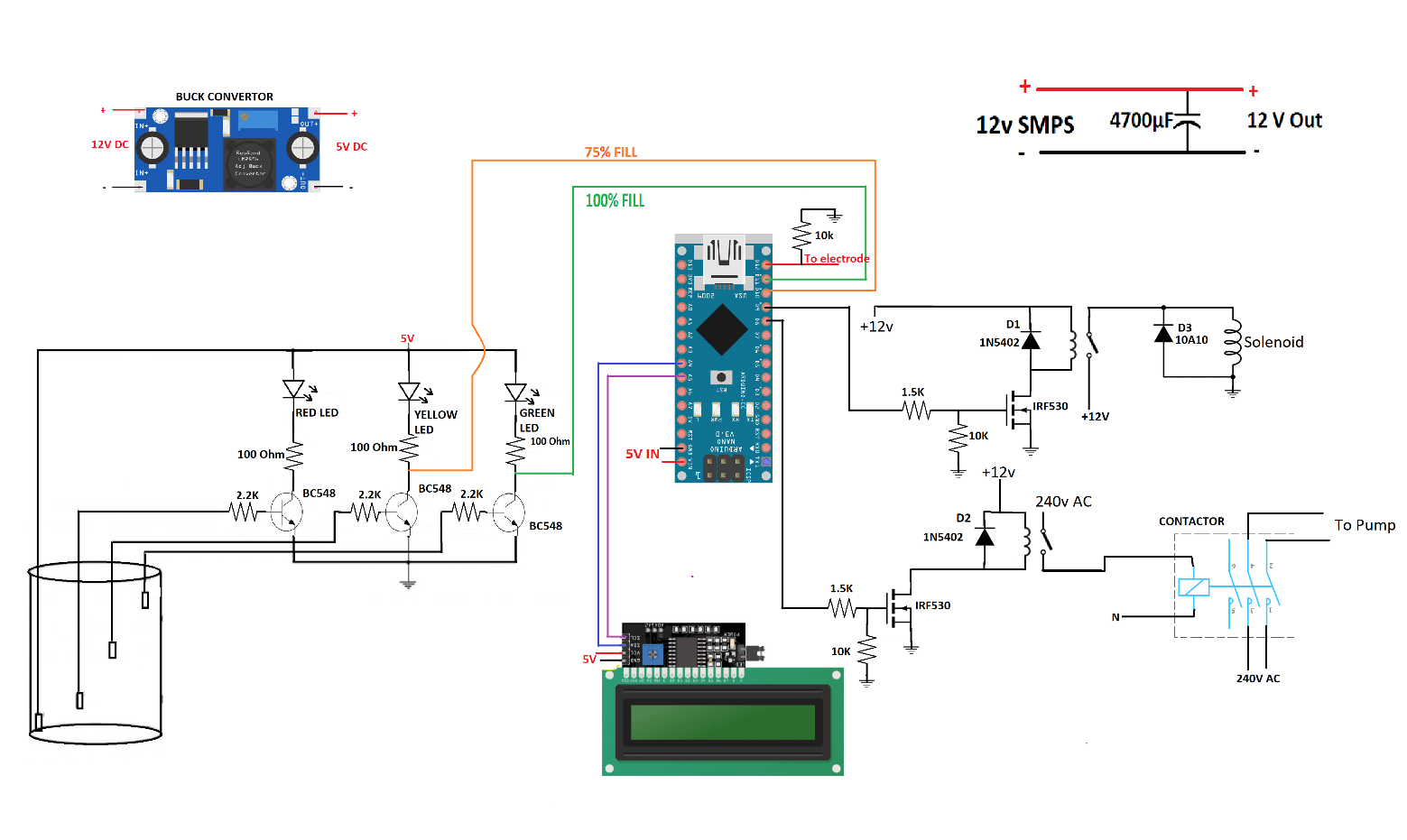 Circuit Diagram for Automatic Water Tank System