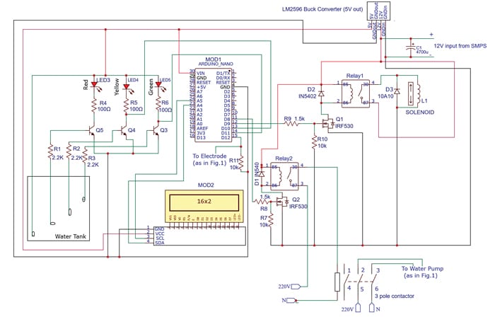 Automatic Water Tank Filling System Circuit diagram 