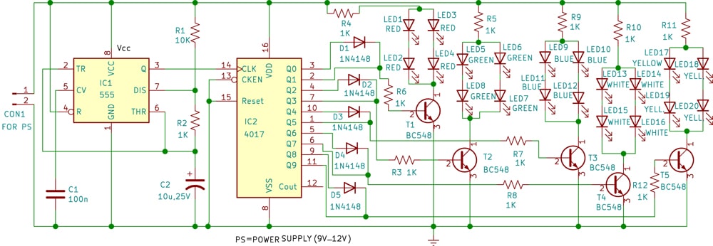 555 Timer LED Flasher Circuit 