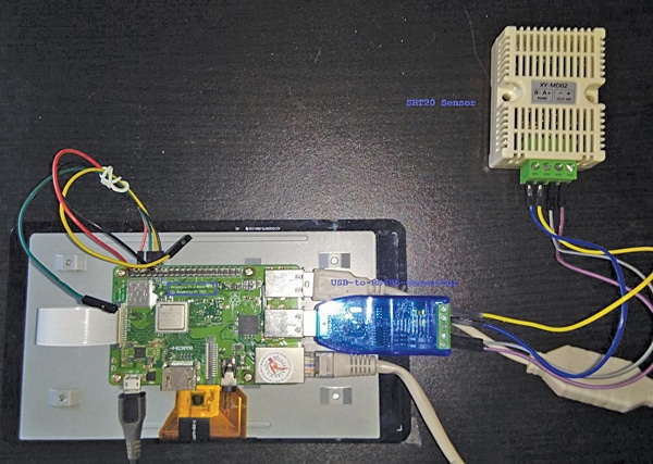 SHT20 sensor connected to Raspberry Pi using USB-to-RS485 converter