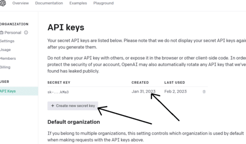 ChatGPT API keys