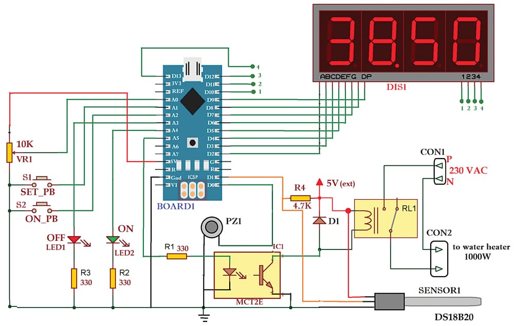 Diagrama de cableado del controlador de temperatura del agua