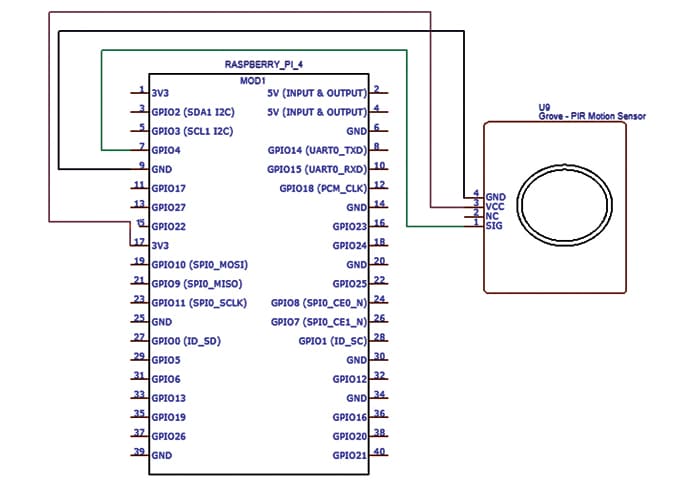 Raspberry Pi connected with PIR Sensor Schematic