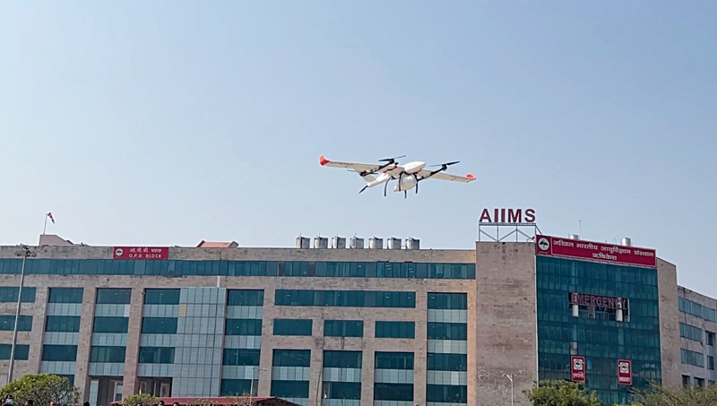 TechEagle’s Vertiplane flying over AIIMS building in Rishikesh