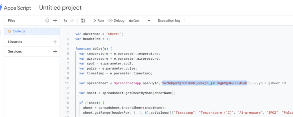 Adding the Google sheet ID in google sheet script 