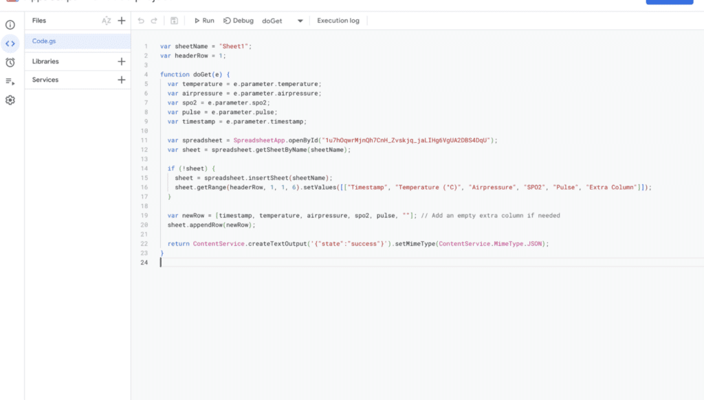 Google sheet script  code