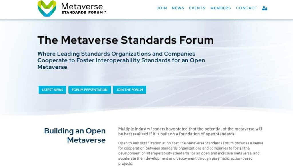 Home page of the Metaverse Standards Forum