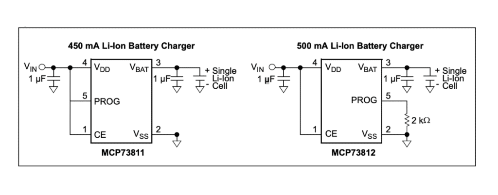MCP73811 and MCP73812 IC's Internal Circuit