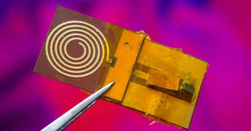 This so-called "force sticker" is a thin, flexible electronic device that measures forces between objects in contact. Credit: David Baillot/UC San Diego Jacobs School of Engineering