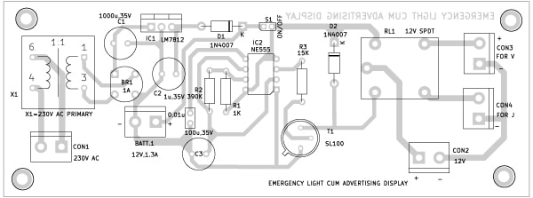 Emergency Light Cum Advertising Display Board PCB