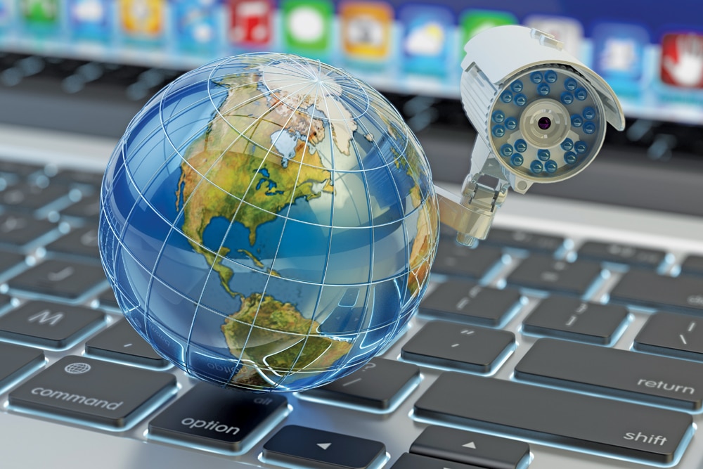Are You Being Spied on Through Your Security Cameras? Global security system, computer monitoring technology