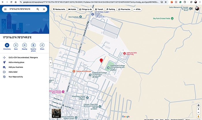 Location on the map when clicking on the link in the SOS message containing the location