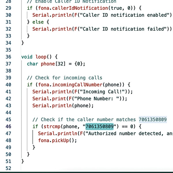 Code for setting up the phone number