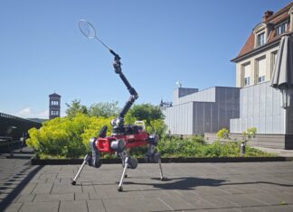 Four-Legged Robot Plays Badminton With People