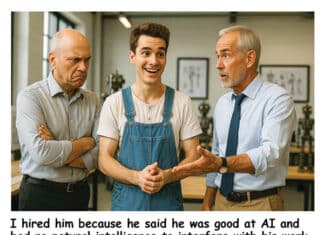 I hired him because he said he was good at AI and had no natural intelligence to interfere with his work