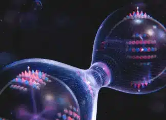 Artist’s impression of the entangled logic gate built by University of Sydney quantum scientists