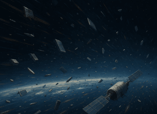 illustration of debris around low Earth orbit