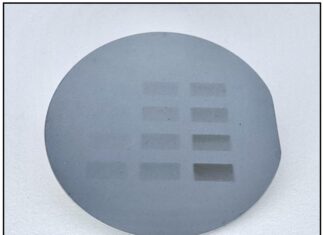 New Layer in Silicon Wafer Enables 229nm Circuit Etching A 10 cm silicon wafer with large visible patterns created using B-EUV lithography