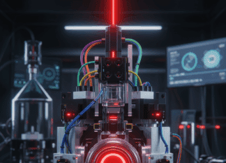 A portable cold-atom vacuum-measurement tool [top] detects the fluorescence of roughly 1 million lithium atoms [bottom], and infers the vacuum pressure based on how quickly the fluorescence decays.
