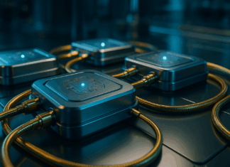 AI illustration of modular quantum components that connect with near-perfect fidelity, unlocking scalable and reconfigurable quantum systems