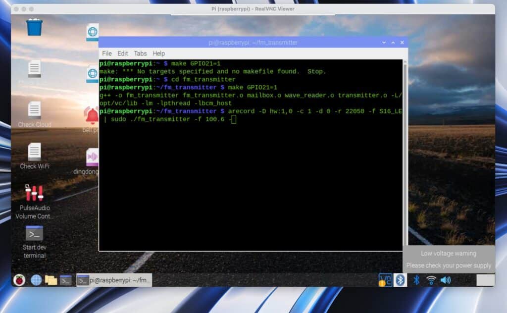 Commands to Use FM Transmitter via Linux Terminal