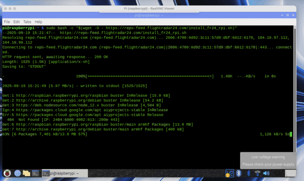 Terminal installation of flightradar24