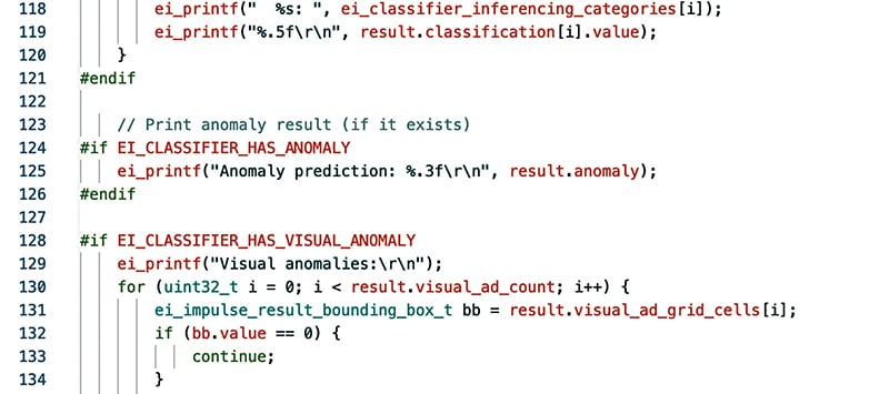 Code snippet for anomaly detection using the trained ML model