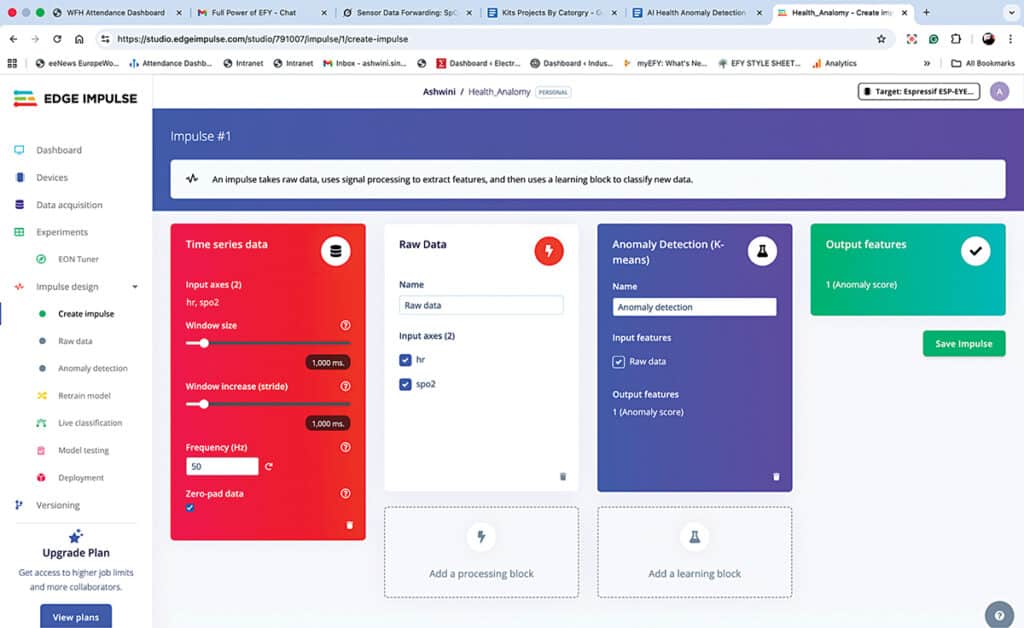 Impulse design section of Edge Impulse