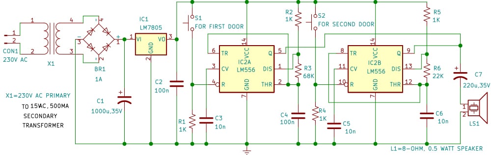 Dual Tone Two-Door Single Bell Circuit