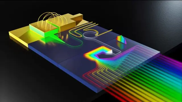 Schematic shows diffractive element splitting comb lines in the high-power microcomb source.