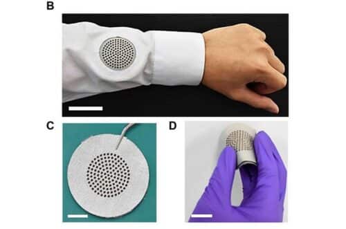DL-empowered A-Textile. (B) Photographic image showing the A-T extile–integrated garment for voice perception. Scale bar, 4 cm. (C) Photographic image showing the developed A-T extile (dimension, 3.3 cm by 3.3π cm). Scale bar, 2 cm. (D) Photographic image showing the flexibility of the A-T extile. Scale bar, 2 cm. Credit: Science Advances (2025). DOI: 10.1126/sciadv.adx3348