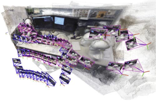 The artificial intelligence-driven system incrementally creates and aligns smaller submaps of the scene, which it stitches together to reconstruct a full 3D map, like of an office cubicle, while estimating the robot’s position in real-time. Image Credit: Courtesy of the researchers