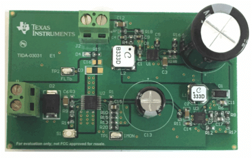TIDA-03031 - Input Protection and Backup Supply Reference Design for 25W PLC Controller Unit (top design image)