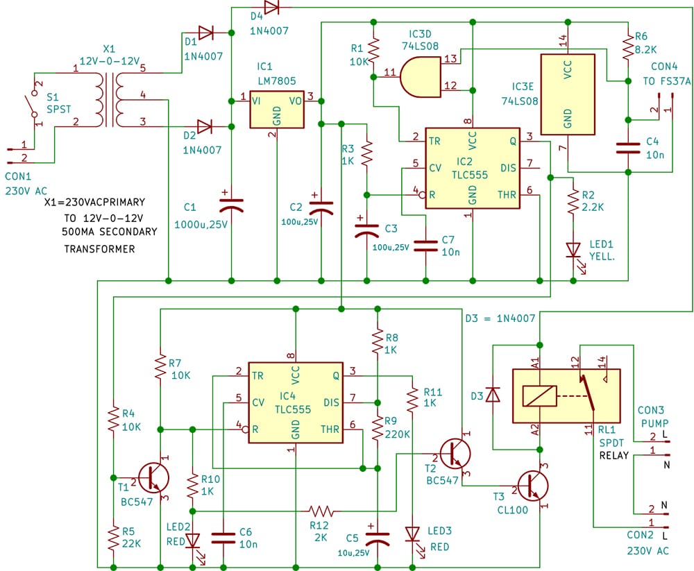 Water overflow controller circuit