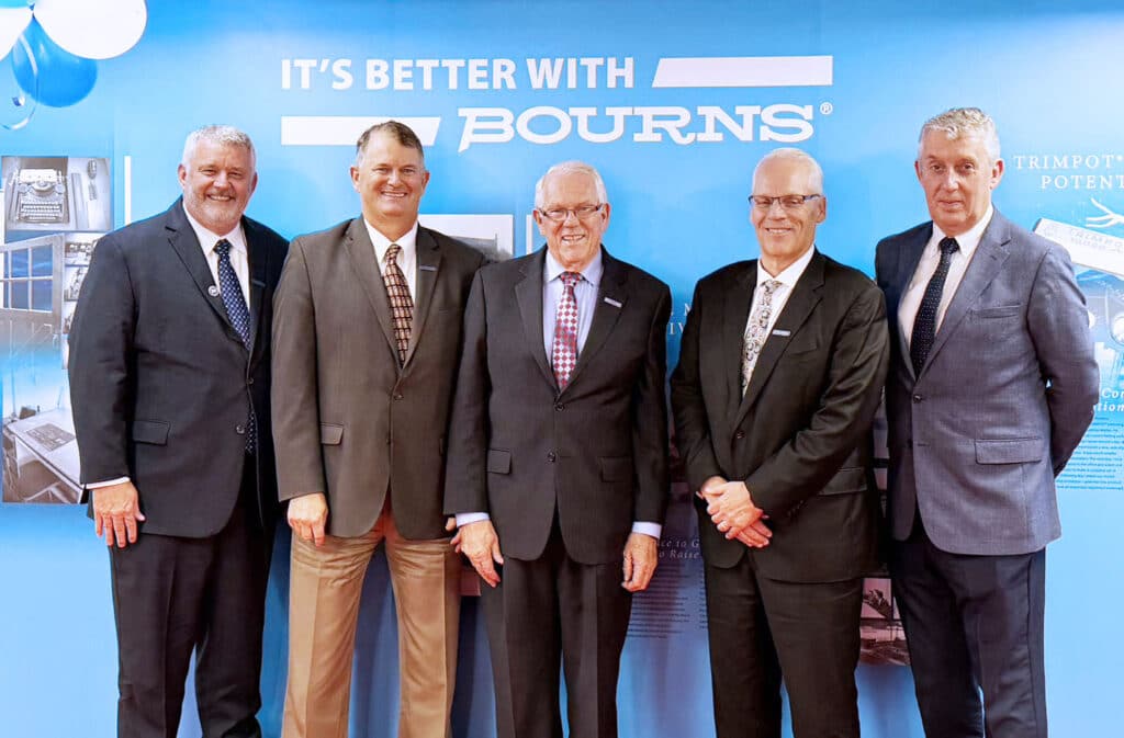 Chairman & CEO Gordon Bourns, President & COO Al Yost, Worldwide Sales Sr. VP James Harrington, and Division Presidents Craig Shipley and John Kelly