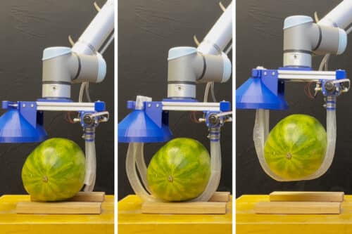 Caption:The researchers demonstrated that the vine robot can safely and stably lift a variety of heavy and fragile objects, like a watermelon.
Credits:Credit: Courtesy of the researchers