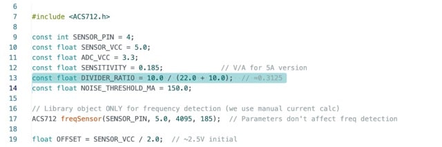 Code for Real-Time AC Current and Frequency Measurement