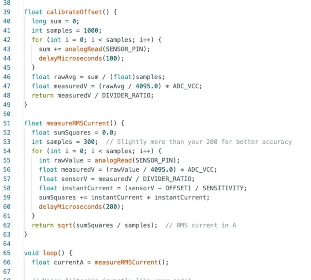 Real-Time AC Current and Frequency Measurement Code