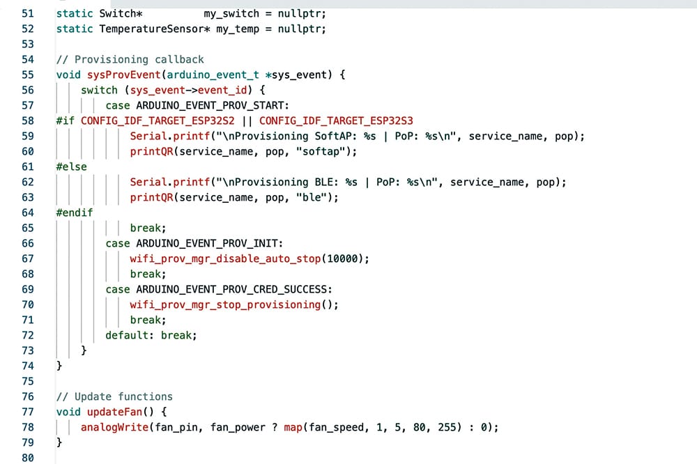  Code snippet showing the provisioning function