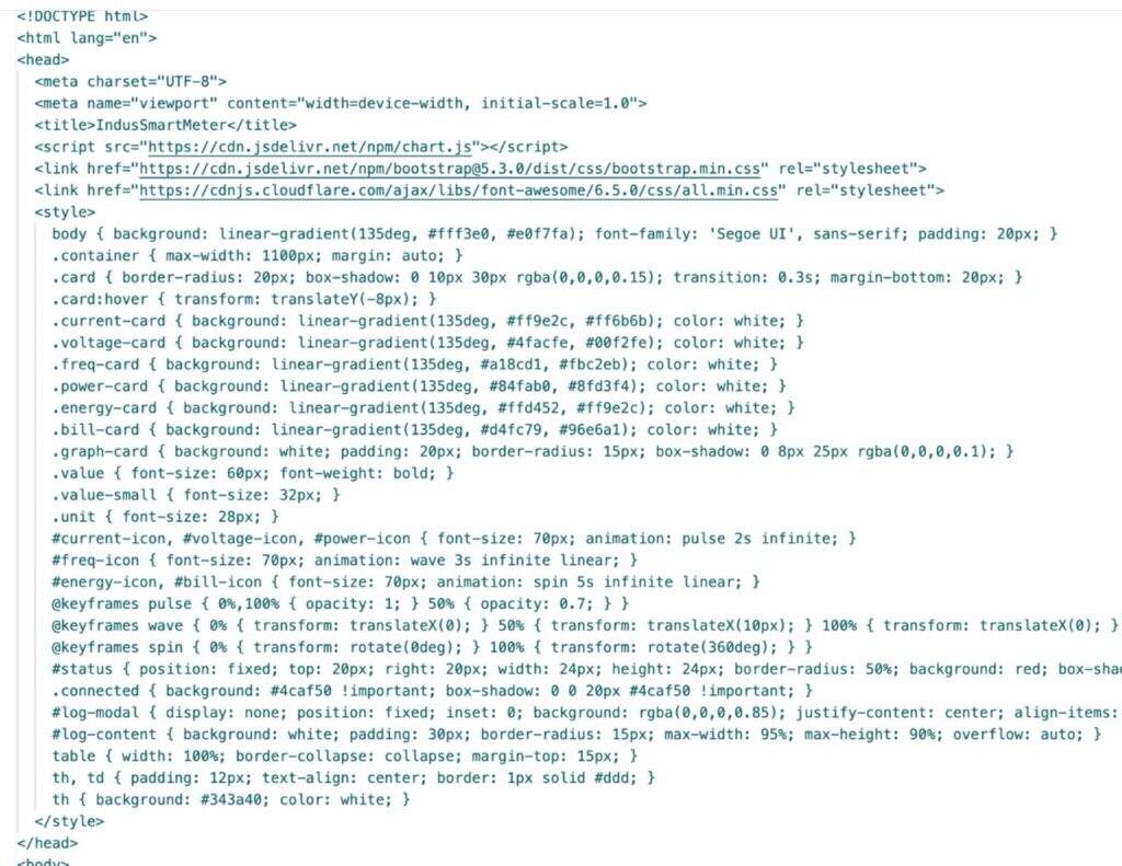 UI code for energy meter dashboard