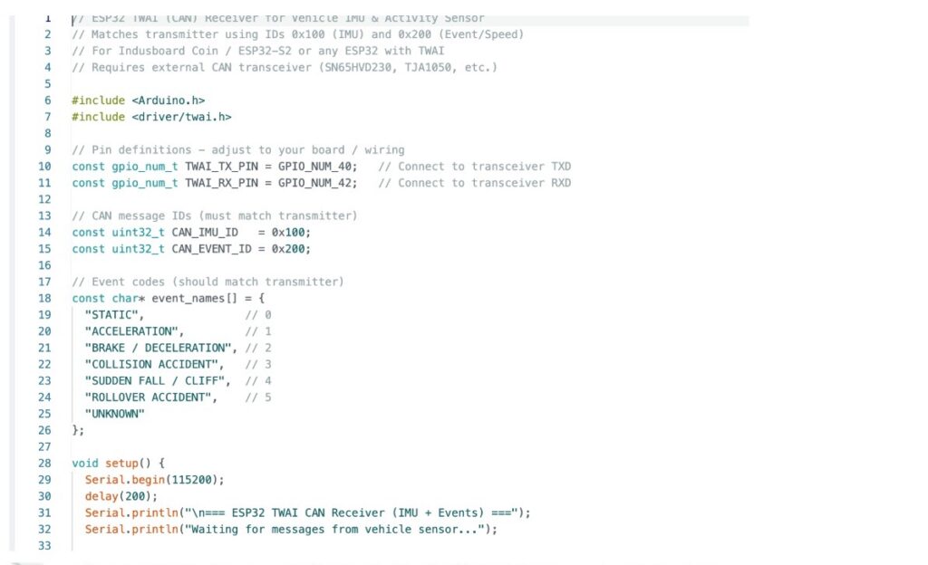 IoT CAN Bus Sensor Receiver Code