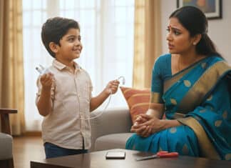 Mom, I know how to make a wireless phone chargerfor you. May I borrow the scissors?