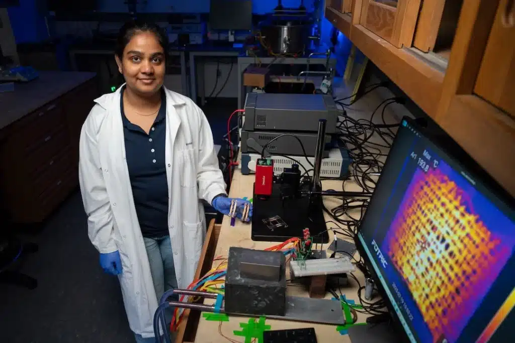 First author Monisha Vijay Kumar, a graduate student in applied physics at Rice (Photos and video by Jorge Vidal/Rice University).