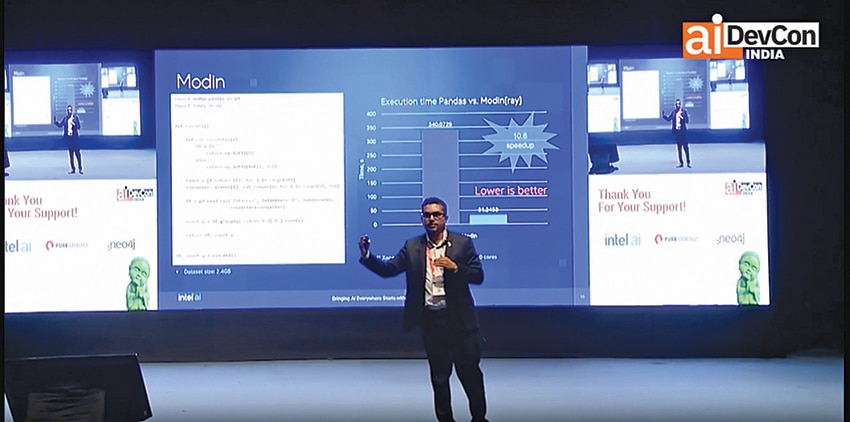 Anish Kumar, AI Software Engineering Manager, Intel Technology India, during session at AI DevCon 2025 in Bengaluru