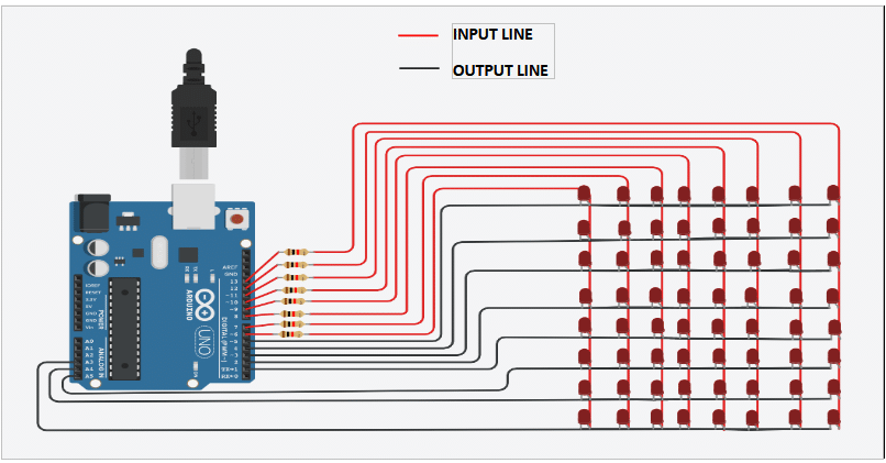 Circuit Connection Of 8×8 SMD Matrix Display Interfacing with Arduino UNO