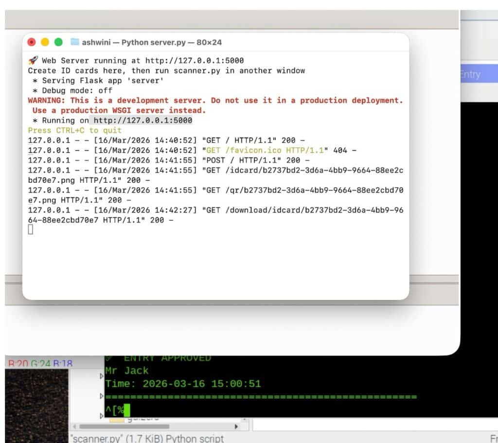 Fig 6. Server hosted form the device for database 
