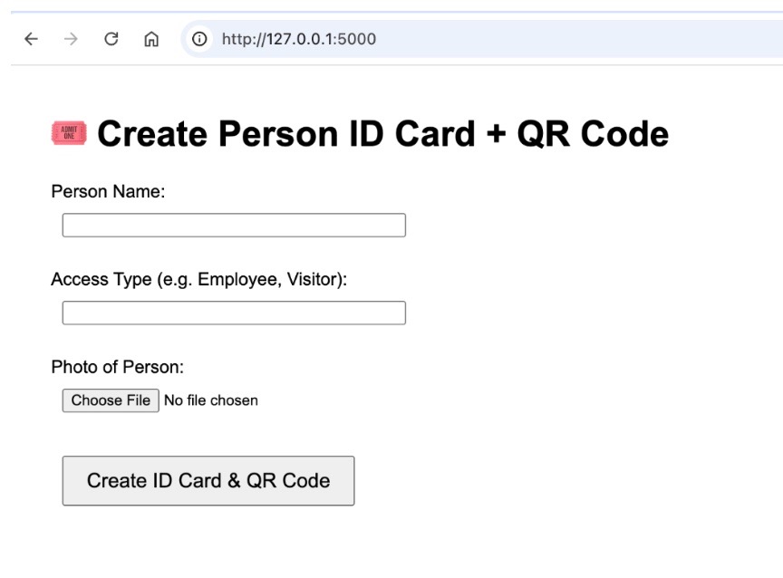 UI for the webpage for database entry and id creation 
